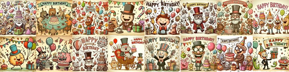 Naklejka premium Vintage cartoon Happy Birthday. AI generated illustration
