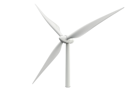 Wind turbine with three aerodynamic blades, highefficiency performance, on solid white background, single object.,,Isolated on transparent background
