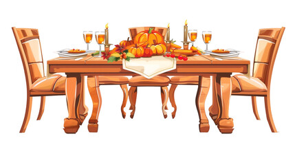 Dinner table simple vector for Thanksgiving festival, PNG file, isolated on white, transparent background.
