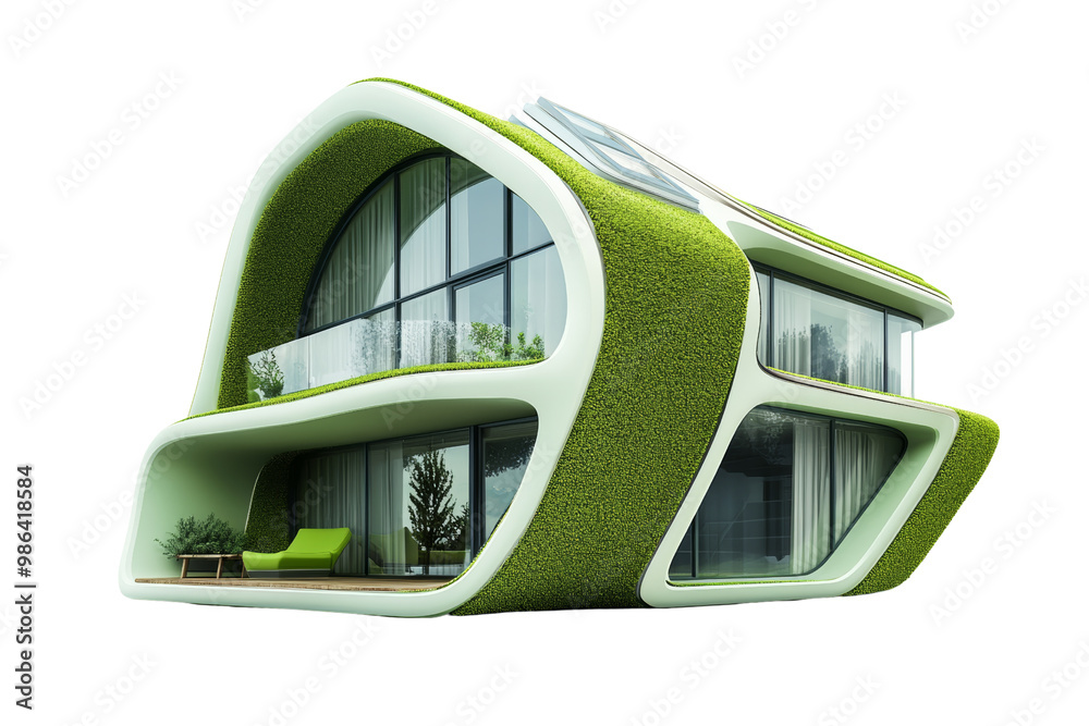 Poster insulated green building, energyefficient design, ecofriendly architecture,isolated on transparent b