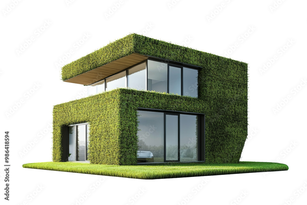 Poster insulated green building, energyefficient design, ecofriendly architecture,isolated on transparent b