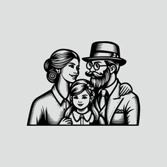 Silhouette of a happy family. vintage style vector logo.,  happy parenting logo. 