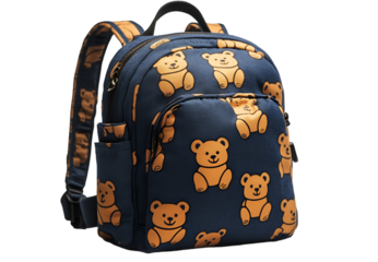 a backpack with bears on it. 
