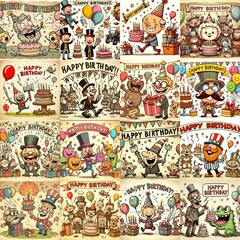 Vintage cartoon Happy Birthday. AI generated illustration