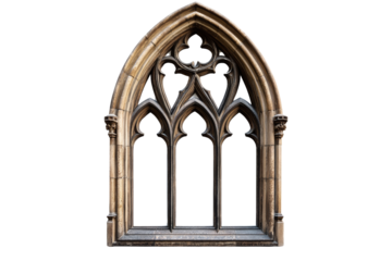 Isolated arched window frame, ornate architectural detail,Isolated on transparent background.
