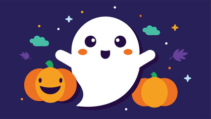 Fototapeta premium Happy Halloween. Vector cute modern illustration of ghost, logo, pumpkin, abstract shapes, for banner, poster, flyer, background or pattern