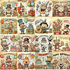 Obraz premium Vintage cartoon Happy Birthday. AI generated illustration