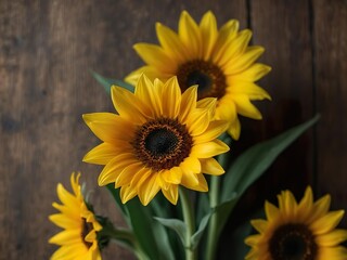Fototapeta premium sunflowers on a wooden background