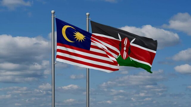 Kenya and Malaysia flags flying together, video concept of the relationship, two country relations concept