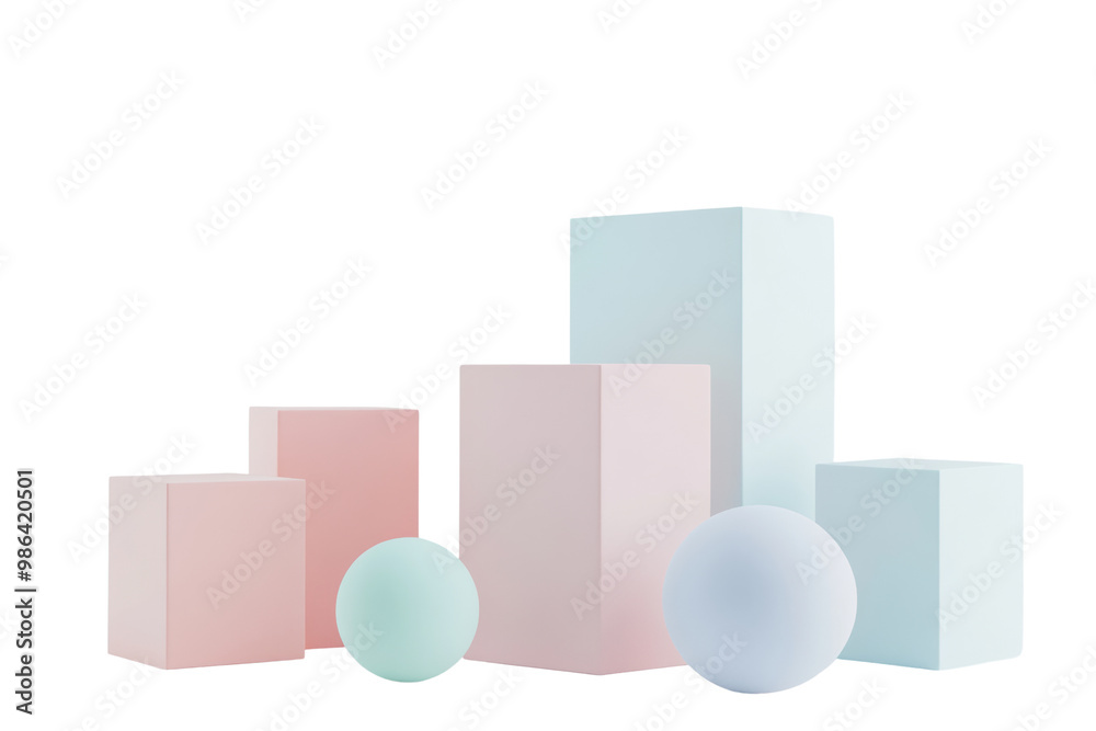 Fototapete Minimalist 3D rendering of abstract geometric shapes in pastel colors ,Isolated on transparent background.