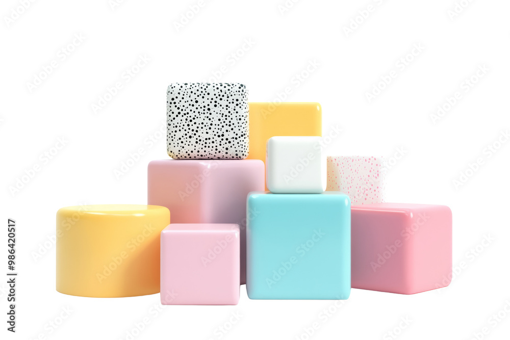 Fototapete minimalist 3d rendering of abstract geometric shapes in pastel colors ,isolated on transparent backg