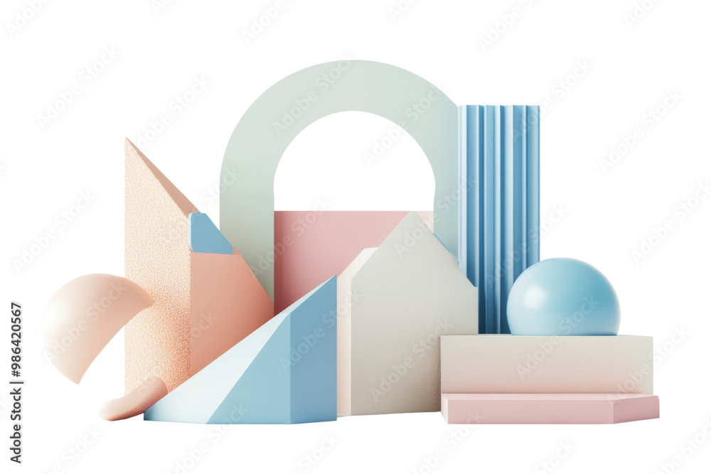 Leinwandbilder minimalist 3d rendering of abstract geometric shapes in pastel colors ,isolated on transparent backg