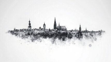 Naklejka premium Siegen, Germany, black and white pen pencil hand-drawn effect drawing illustration for travel poster, card, wallpaper, backdrop or banner. Modern, clear, artistic and simple