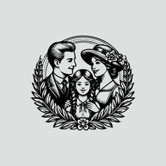 Obraz premium happy family vintage logo.. Happy fathers day, Happy mothers day, happy family day line art illustration