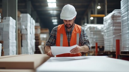 Warehouse Worker Checking Inventory Paperwork