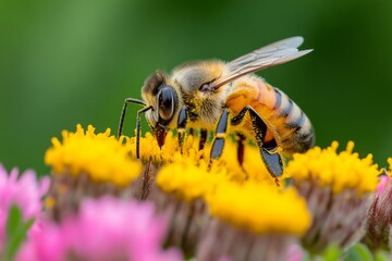 A bee buzzing around a field of wildflowers, highlighting the importance of pollinators in the ecosystem