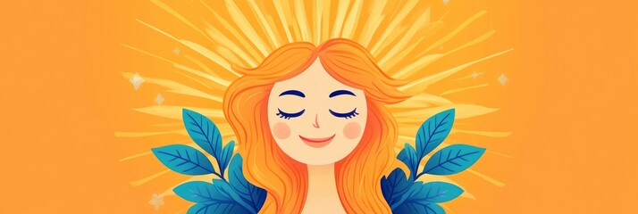 Bright sun art with bold rays and a smiling face on blue background