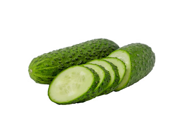Fresh cucumber on white background with sliced pieces