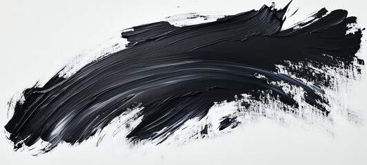 Glossy black paint creating textured design horizontal across a pristine white surface with wide brush strokes