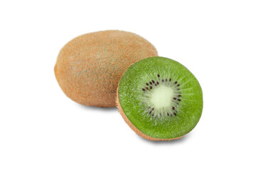 Obraz premium Fresh kiwi cut in half on white background