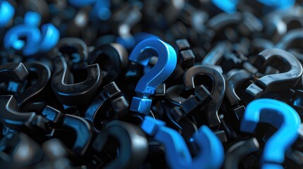 Obraz premium Black and blue question marks background. 3D Rendering.