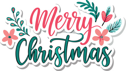 Obraz premium Hand Drawn Vintage Christmas postcard with lettering Merry Christmas