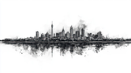 Naklejka premium Sukkur, Pakistan, black and white pen pencil hand-drawn effect drawing illustration for travel poster, card, wallpaper, backdrop or banner. Modern, clear, artistic and simple