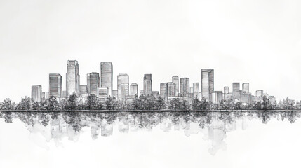 Obraz premium Sunnyvale, California, black and white pen pencil hand-drawn effect drawing illustration for travel poster, card, wallpaper, backdrop or banner. Modern, clear, artistic and simple