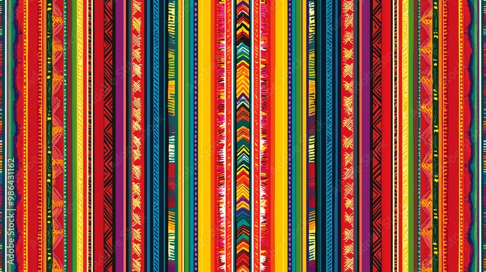 Wall mural vibrant textile pattern featuring colorful stripes and intricate designs, perfect for showcasing tra