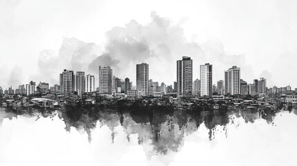 Obraz premium Tacloban, Philippines, black and white pen pencil hand-drawn effect drawing illustration for travel poster, card, wallpaper, backdrop or banner. Modern, clear, artistic and simple