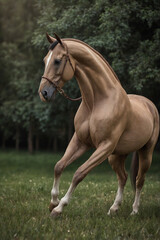 Obraz premium Photography of Akhal Teke running around in the grass