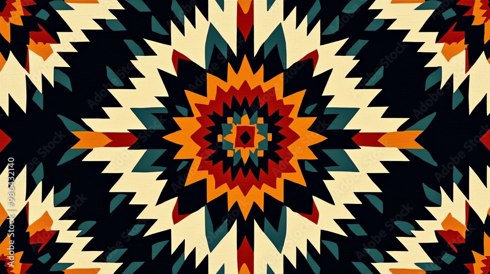 Poster vibrant geometric pattern showcasing bold colors and dynamic shapes, perfect for decorative designs 