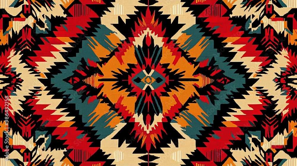 Aufkleber vibrant geometric textile pattern featuring bold colors and dynamic shapes, ideal for design project
