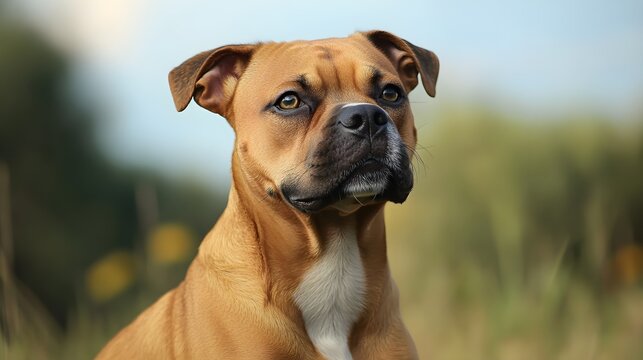 A Beabull dog sitting on a , showcasing its expressive face and short, sleek coat