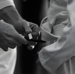 Brazilian Jiu jitsu black belt bjj web banner with copy space background	