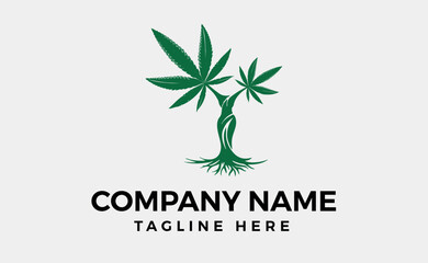 marijuana leaf and women logo design, that contained negative space vector illustration. editable Logo branding art.