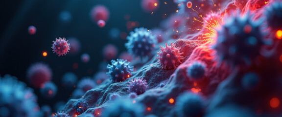 Obraz premium Cell Therapy, Biotech and Genetic Engineering Technology Concept: Microscopic view of Cells, Chromosomes, DNA and virus fighting with innovative treatment.