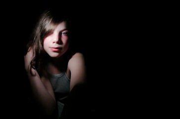 Fototapeta premium little girl - black and white portrait. High quality photo