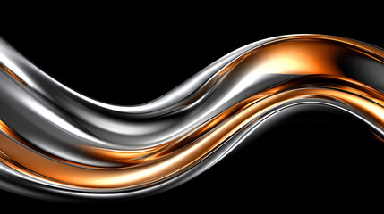 Elegant metallic waves in shades of silver and gold create a stunning abstract design against a black background