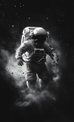 Fototapeta premium Astronaut Floating in Space with High Contrast Cinematic Lighting for Space Exploration Concepts Generative AI