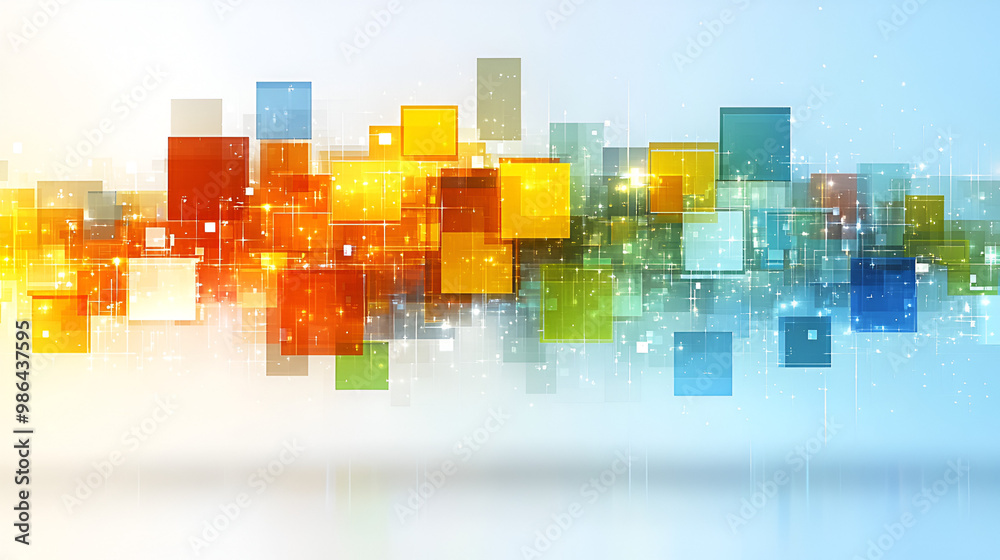 Aufkleber Abstract colorful squares creating a vibrant digital background with a soft gradient in a serene environment