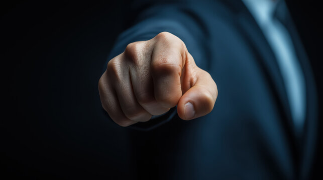 Hand is going to point directly at the viewer, with a dark background, creating a powerful and confrontational image of accusation or command.