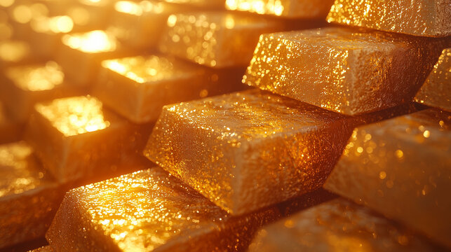 Close-up of a golden pyramid of baursaks neatly stacked in the foreground.