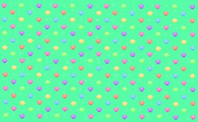 Green pattern, fabric, pattern with seashell, green background, green, scallop tile, animal tile, shellfish pattern, shellfish, shell, scallop, colorful, wallpaper, fabric, wrapping, textile