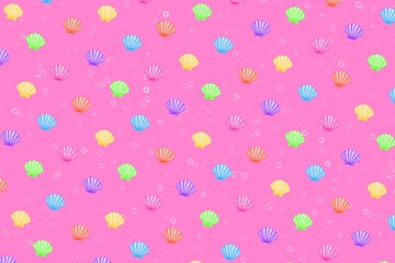 seamless pattern, seamless pattern with seashell, pink background, pink, pink background with shellfish and bubbles, shellfish, shell, sea, colorful, wallpaper, fabric, card, wrapping, bubble