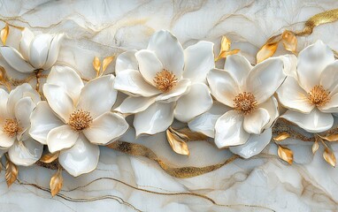 Elegant white orchids bloom against a textured marble background, showcasing their delicate beauty in a serene composition