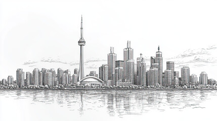 Obraz premium Toronto, Canada, black and white pen pencil hand-drawn effect drawing illustration for travel poster, card, wallpaper, backdrop or banner. Modern, clear, artistic and simple