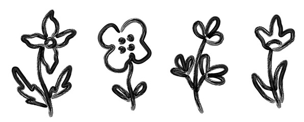 Girly flower tattoo in mimimalistic style drawing with bold crayon texture