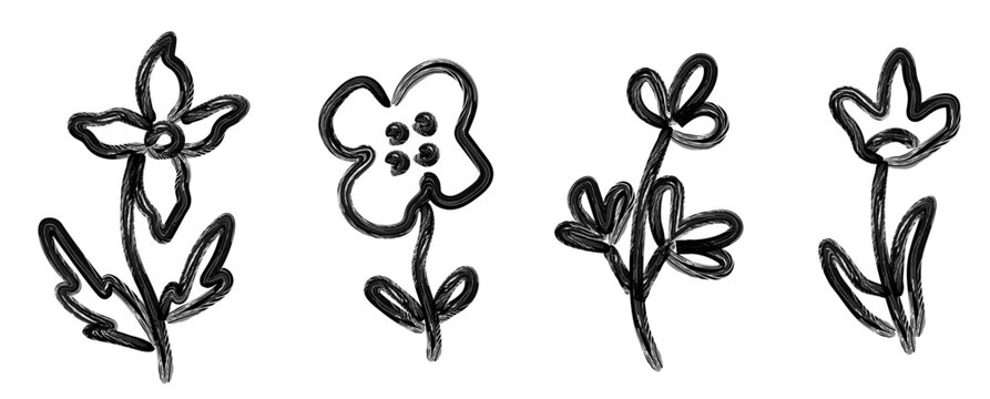 Girly flower tattoo in mimimalistic style drawing with bold crayon texture