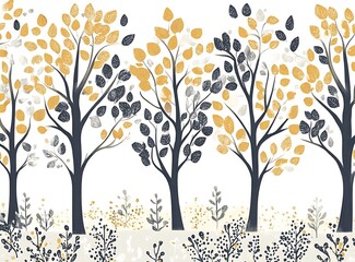 Abstract Forest with Gold and Blue Foliage
